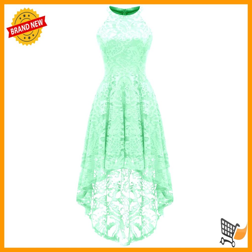 Halter Lace Cocktail Dress Hi-Lo Wedding Guest Formal Party